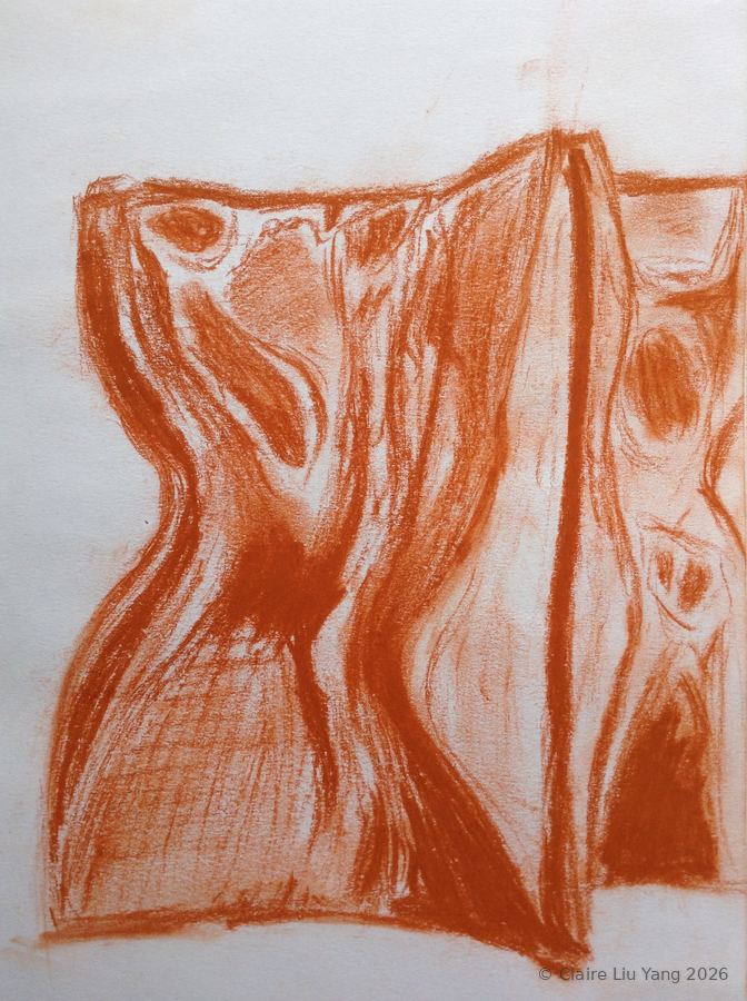 Wood grain drawn in orange pastel